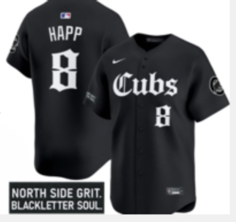 Men 2025 Chicago Cubs #8 Happ Black Five generations Joint Name Nike MLB Jersey style 12